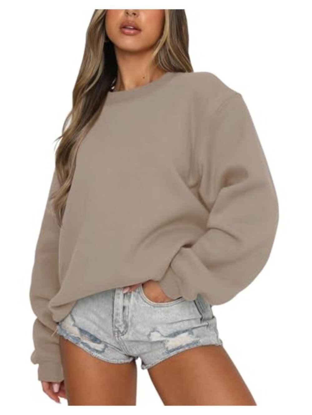 Fleece Lined Crewneck Sweatshirt Long Sleeve Pullover Women's Fall Winter